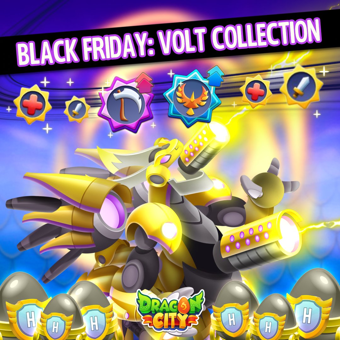 DragonCityGame's tweet image. We’re halfway through the “Black Friday: Volt Event”! 😉 Your effort, Dragon Masters, is helping the High Cybervolt Dragon defeat the Void and save Dragon City from destruction. 🔥 

#BlackFriday2024 #DragonCity #MobileGame