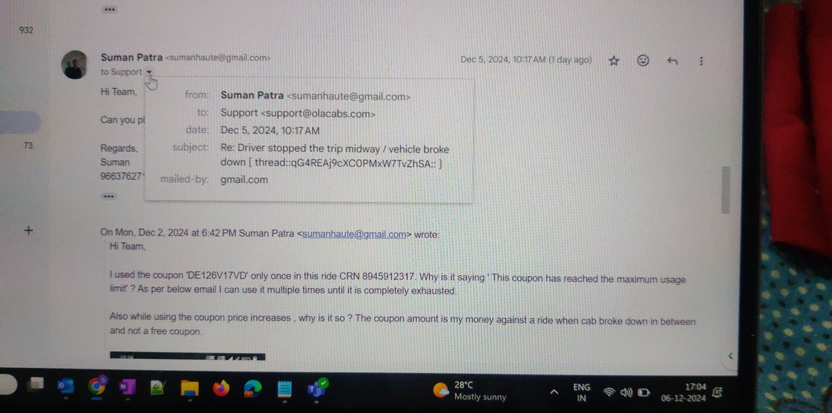 SumanPatra22's tweet photo. Unable to get support from Ola Support @ola_supports , mailed twice. Would you reply only after the expiry date of coupon? https://t.co/tcddH1UyMu