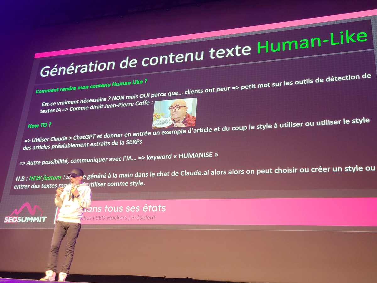 abondance_com's tweet photo. "AUCUN outil de détection IA n'est fiable" @Seoblackout #seosummit https://t.co/0CcGJtID27