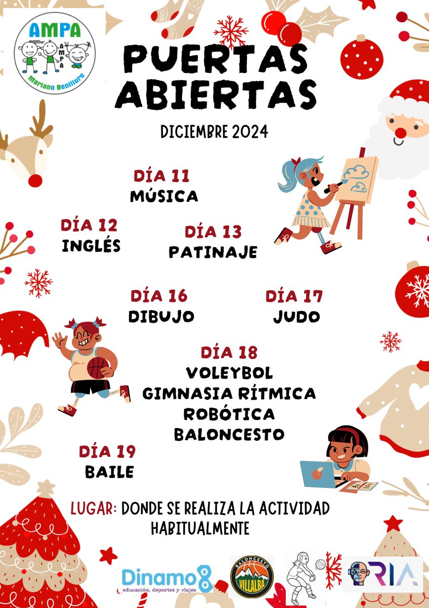 AMPAMBCV's tweet photo. Como todos los años, ya llegan las jornadas de puertas abiertas de las actividades extraescolares en colaboración con las empresas organizadoras de estas. Podéis asistir de forma gratuita al lugar donde se realiza habitualmente dichas actividades. https://t.co/Rj0nwELWnu