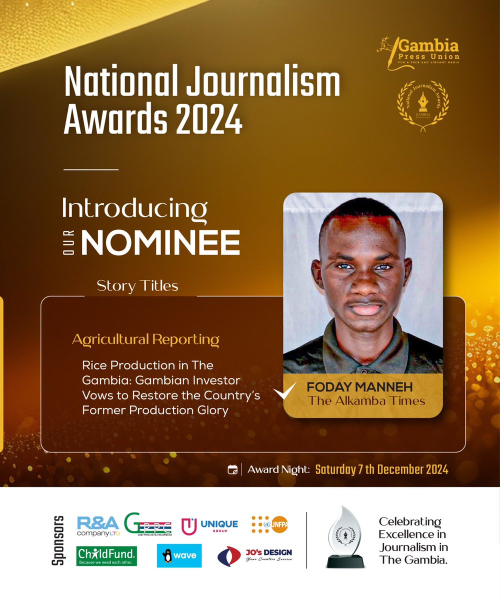 GpuAwards's tweet photo. @foday_manneh_ a skilled journalist with 5+ years of experience across newspapers, TV, and digital platforms, earns his 2๏ธโฃnd #GPUAwards #nomination in 4๏ธโฃyears.
Formerly with @QtvGambia & @TheAlkambaTimes , now serves as Communication Officer for BAC.
A proud @majacgm alumnus. https://t.co/oJcZxOkIls