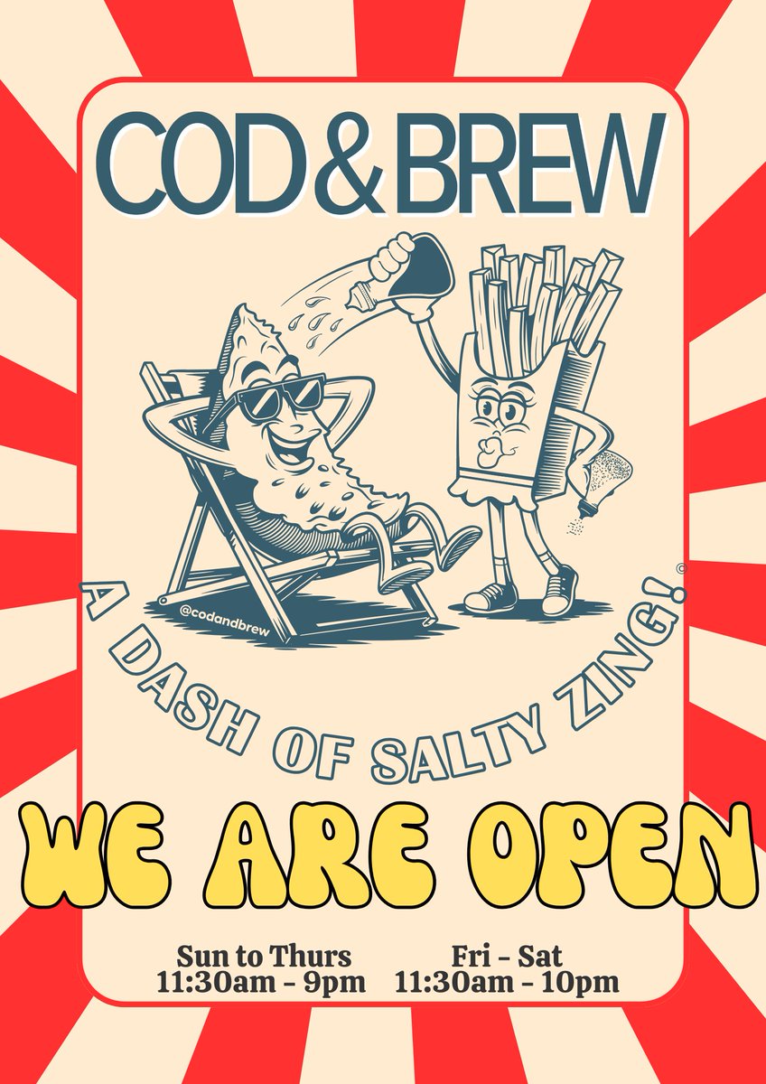 CodandBrew's tweet photo. We're OPEN as usual! Come down and treat yourself to your favourites - fresh, hot and ready for you! 🍟🫘🍔🍻🐠🫛🍋#stokenewington #stokenewingtonchurchst #hackney #churchstreet #N16 #fishandchips https://t.co/gk7ITAZXqx