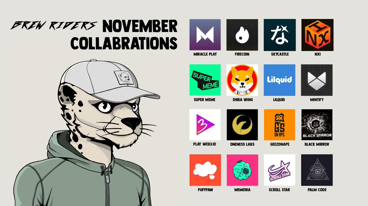 November was huge for Brew Riders🔥

We teamed up with incredible projects.

Our holders get exclusive access to spots and opportunities through these partnerships.

If you’re not with us yet, now’s the time to join the ride. Let’s build something legendary together.

-