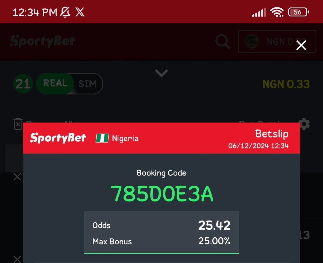 This is 25 ODD.
₦500 Stake wins you 13k

DEAL : if you need ₦500 to stake this game and you are sure to return ₦3000 back to me when the game wins_ drop your account details now for the ₦500 to stake the game.

Note: this deal is for only those who are ready to stake the game