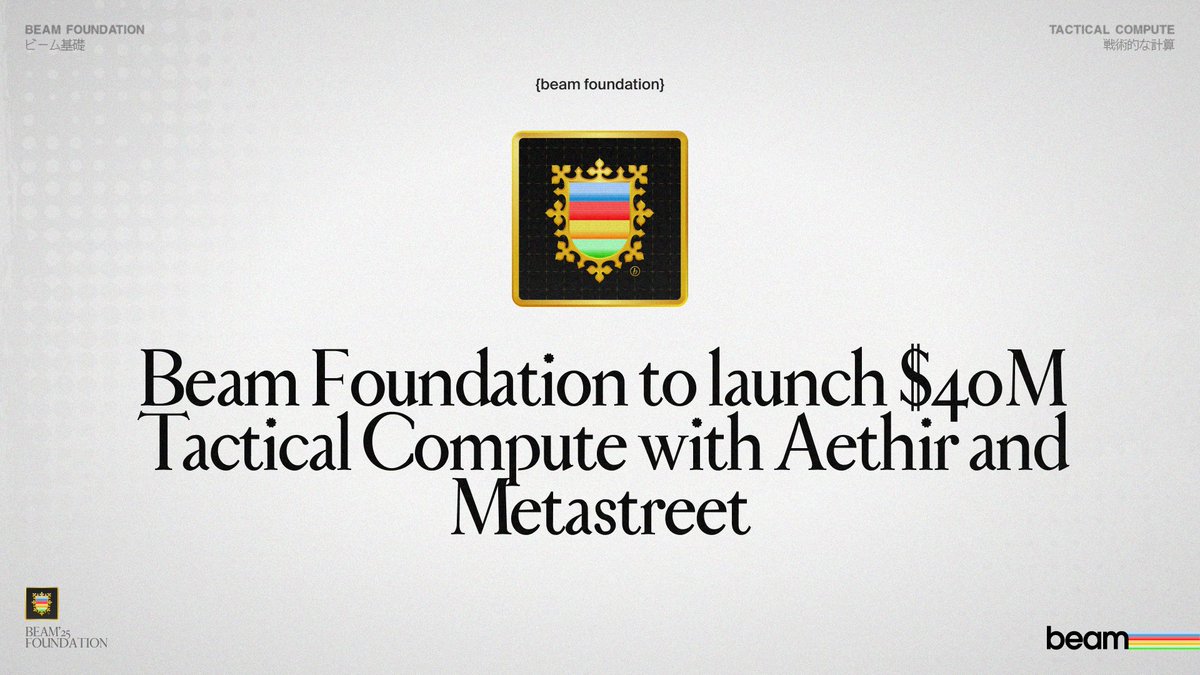 Introducing Tactical Compute.

<a href="/BeamFDN/">Beam Foundation</a> x <a href="/AethirCloud/">Aethir</a> x <a href="/metastreetxyz/">metastreet</a>

A $40M initiative that leverages the rising demand for computing power.

Operating at the intersection between crypto and artificial intelligence 🧠

Supported by <a href="/sophon/">Sophon</a>.

Learn more 🔍
