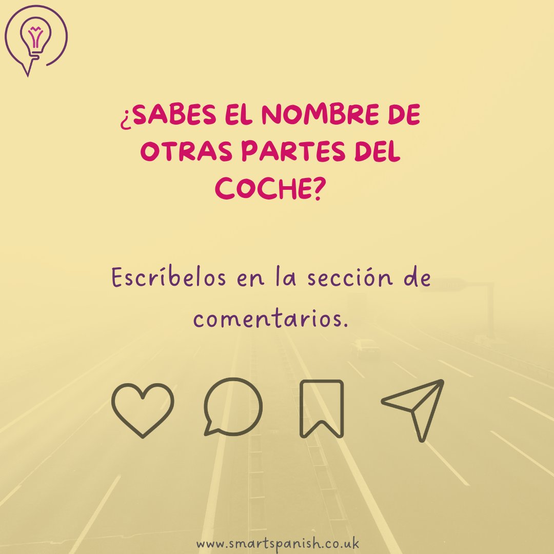 smart_spanish's tweet image. 🅢🅛🅘🅓🅔 9
Do you know the names of other parts of a car?
Write them in the comment section! 👇

#smartspanish
#smartwords
#vocabularioenespañol
#namesofpartsofacarinspanish
#partesdelcoche
#learnspanish
#learnspanishonline
#onlinespanishlessons
#London
#Basingstoke
#Barcelona