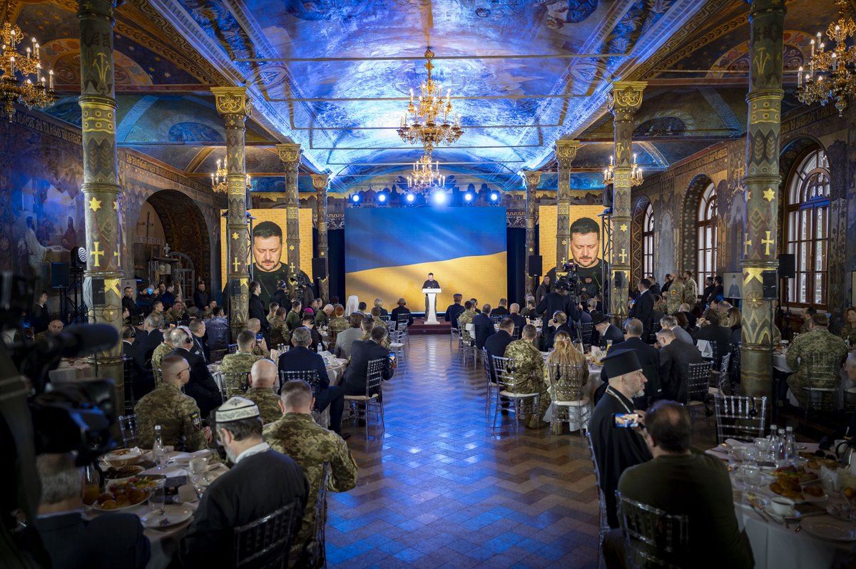 ZelenskyyUa's tweet photo. I addressed the participants of the First Military Prayer Breakfast, highlighting that we defend our country and our people with hope for justice and faith in God.

We want life for Ukraine, which is why we are doing, and will continue to do, everything to strengthen our army. We want an honest peace for Ukraine, and we will not forget about justice for Ukrainians—their just right to live in their home, in safety and peace.

We are grateful to everyone who helps—because by helping Ukraine, they are also helping themselves. When justice is restored for one, a chance emerges for all. Similarly, when one believes, salvation becomes possible for everyone.