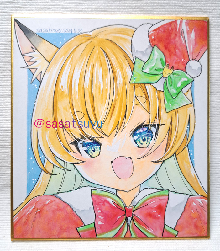 「クリスマス色紙残り4点、BOOTHにてお迎えお待ちしています明日12/7の在廊に」|ささつゆ🦊5/5【COMITIA144】H28b📚5/6【A40】参加のイラスト