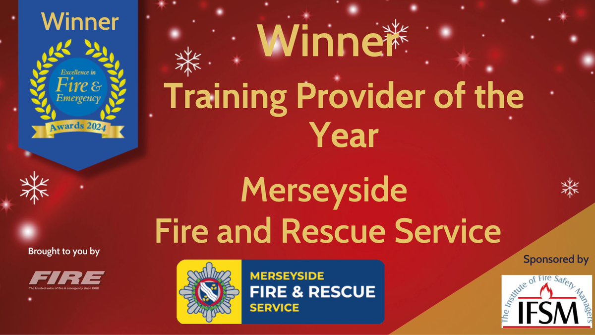 FIRE_Editor's tweet photo. Congratulations to Merseyside FRS, who have won Training Provider of the Year, sponsored by @the_ifsm 
#Excellence #inspiration #emergencyservices #winners #congratulations #fireservice #diversity #equality #efe’s2024 #trainingprovider #training https://t.co/Ai3ProVlfG