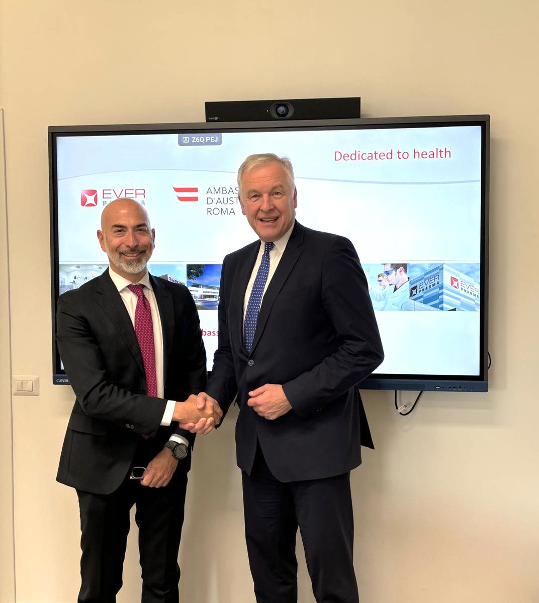 AustriainIT's tweet photo. Ambassador @EichtingerM and Head of Commercial Section of the Embassy Ms. Di Benedetto visited Ever Pharma S.r.L. in Rome, a company 85% owned by Wiener Ever Pharma Holding GmbH. They were warmly welcomed by the General Manager Mr. Santoro and his team.
#EverPharma #Business https://t.co/PprOqqN0Se