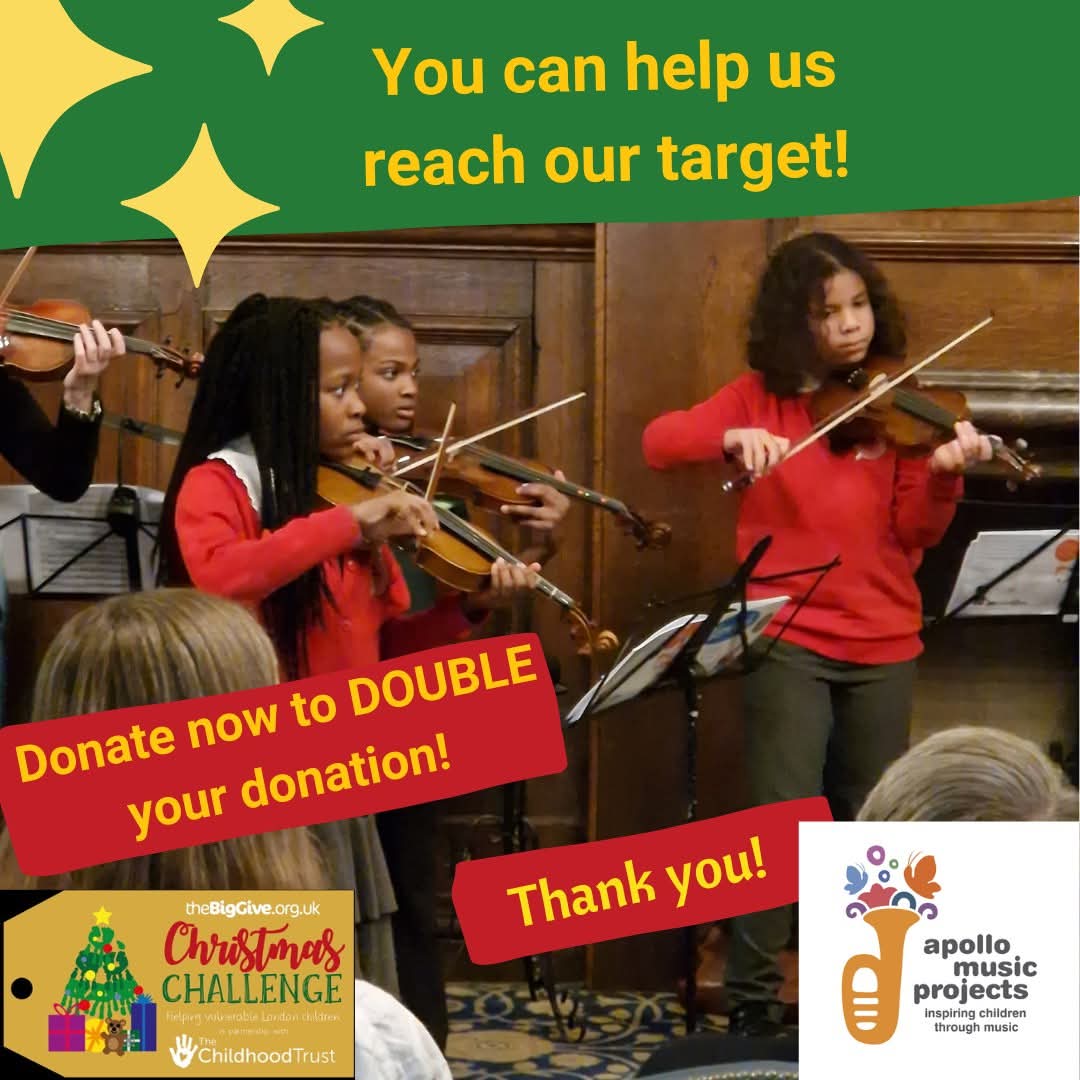 We are 80% of the way towards reaching our <a href="/BigGive/">Big Give</a> target! Donate at bit.ly/4fTLvbc before 12pm on Tuesday to have your donation DOUBLED thanks to <a href="/ChildhoodTrust/">@Childhoodtrust</a>! You can also watch a special film celebrating 20 years of Apollo Music Projects: youtu.be/er_eRrar1Kw