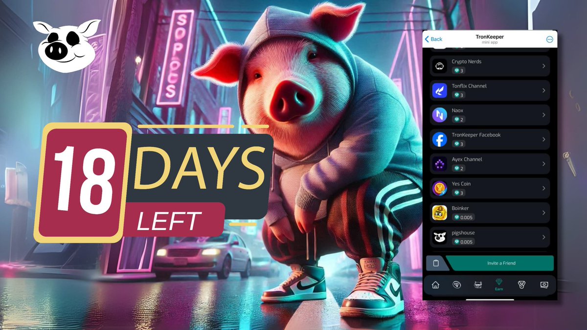 realpigshouse's tweet photo. Only 18 days to go!

Be part of the community that's making money from the start, with continuous bug fixes for a smooth ride!

Earn more points on Tronkeeper by completing PIGS tasks! 

#PIGS https://t.co/6I7Zb2cmyF