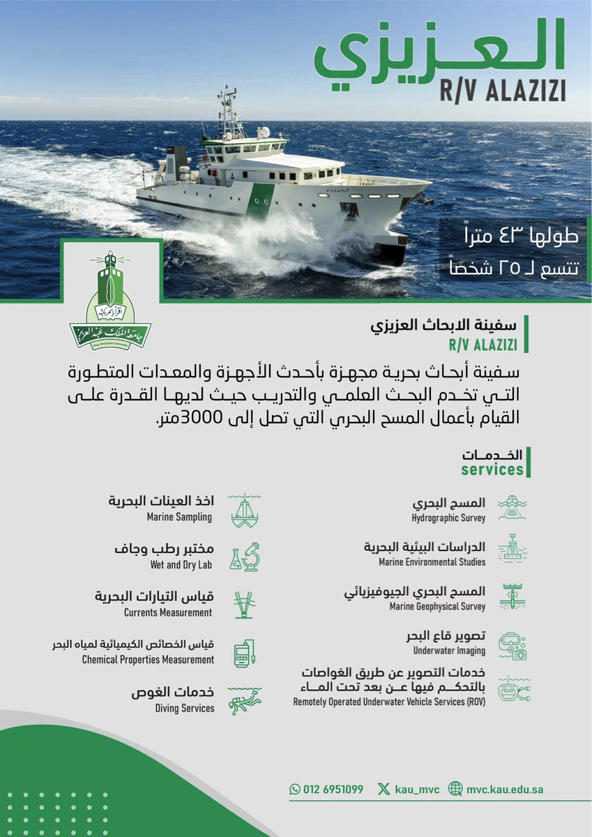 من خلال سفينتها البحثية ‘العزيزي’ وفريقها العلمي المتميز، تُعزّز #جامعة_الملك_عبدالعزيز ريادتها البحثية في دعم #رؤية_السعودية_2030، مُسهمةً في حماية التنوع البيولوجي وضمان استدامة الموارد الطبيعية في البحر الأحمر.