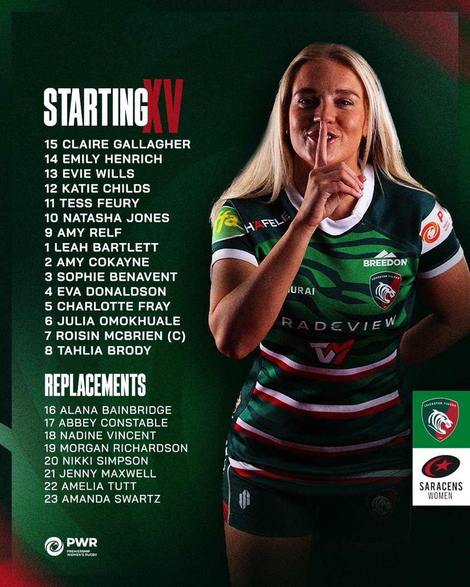 𝐓𝐄𝐀𝐌 𝐍𝐄𝐖𝐒 🗞️     

The matchday squad has been named for this Saturday’s return home, when we welcome Saracens Women in <a href="/ThePWR/">Premiership Women's Rugby</a>!

See the full team news 👇
LeicesterTigers.com/news/team-news…

#COYT 🐯