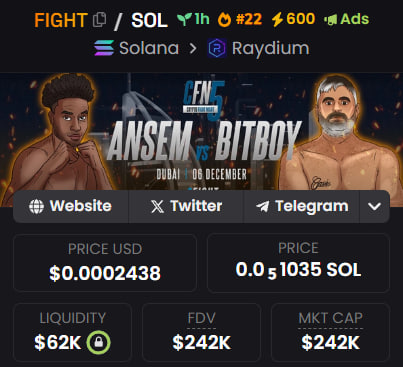 Ansem_Bitboy's tweet photo. Hype around fight between Ansem and BitBoy is heating up every minute
In the first hour $FIGHT is already loaded with 600 boosts, dex ads, reached 280k mc and will be more soon

The closer fight is, the higher $FIGHT will be https://t.co/6hCAm3r0Pe