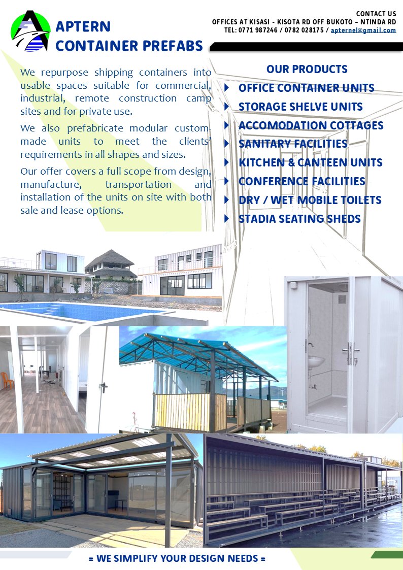<a href="/wekesa_amos/">Amos Wekesa</a> @Ugandalodgesltd For your prefabricated mobile container spaces, Contact Aptern Engineering ltd on 0782028175. We design, fabricate, install &amp; lease.