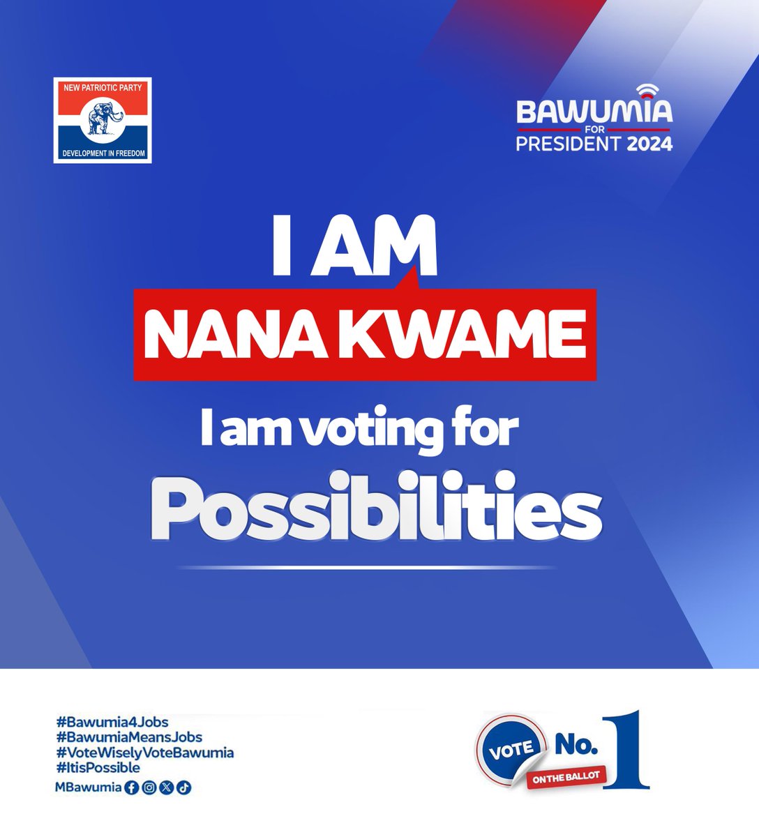 I'm voting number for <a href="/MBawumia/">Dr. Mahamudu Bawumia</a> and the NPP PC tomorrow. 

Let’s all make history tomorrow by voting Dr. Bawumia as the next President of Ghana 🇬🇭

It Is Possible 
#RallyYourFriends 
#1TouchForBawumia
