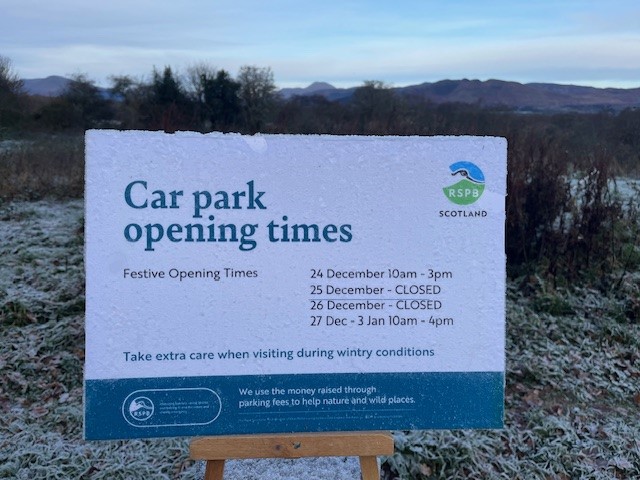If you're visiting over the holidays please take note of our car park opening times. 

⭐️24 Dec 10am - 3pm
⭐25 Dec Car park CLOSED 
⭐26 Dec Car park CLOSED
⭐27 Dec - 3 Jan 10am - 4pm

<a href="/lovelochlomond/">Love Loch Lomond</a>  <a href="/lomondtrossachs/">Loch Lomond & The Trossachs</a> <a href="/RSPBScotland/">RSPB Scotland</a>  <a href="/NatureScot/">NatureScot</a>