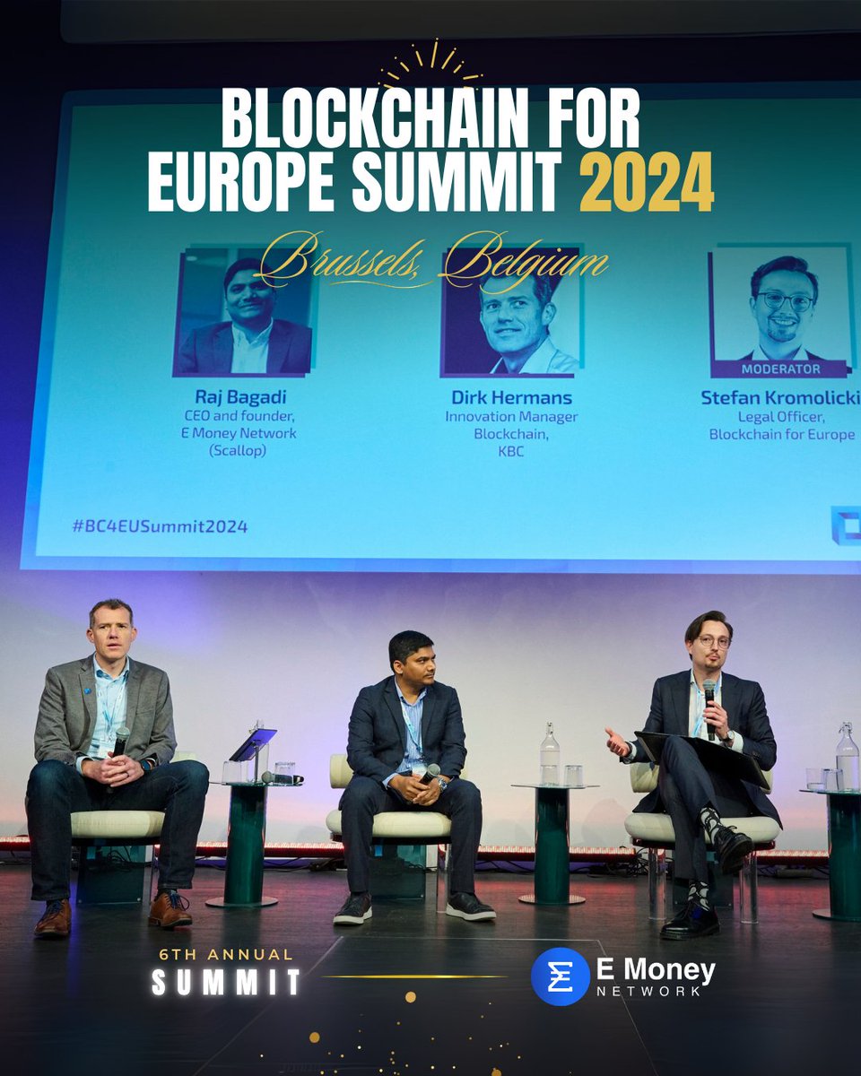 emoney_network's tweet photo. Exciting times at the Blockchain for Europe Summit 2024 @BlockchainforEU 🇪🇺

🎙️ Our CEO, @raj_bagadi participated in the panel discussion on "Web3 meets Web2: Building trust through compliance."

💡 He highlighted the crucial role of compliance in building trust across evolving landscapes, especially the RWA space which is fast becoming a major catalyst in the growth of the crypto industry.

#BlockchainForEurope #BC4EUSummit2024