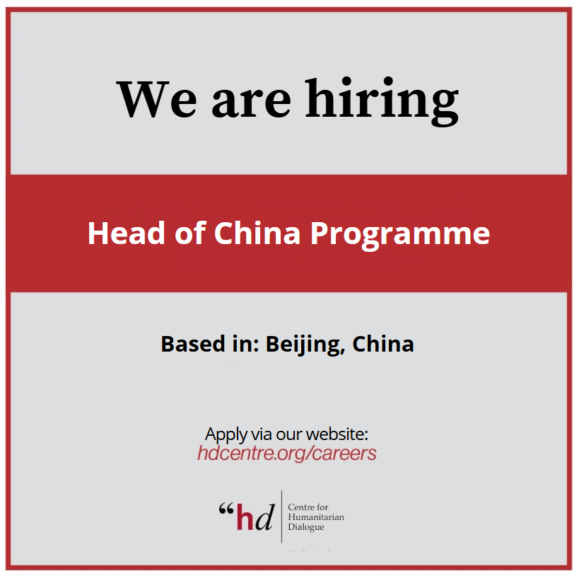 The Centre for Humanitarian Dialogue (HD) is looking for a Head of China Programme.

More information here 👉hdcentre.org/careers/head-o…
