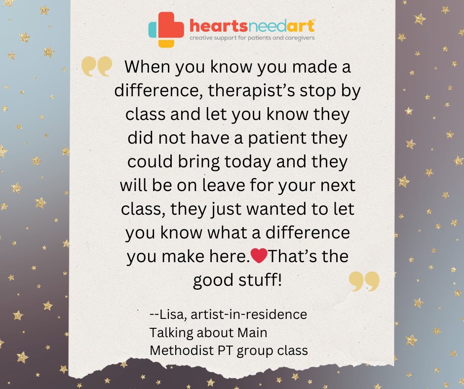 Art impacts hospital staff too. They often express appreciation for our time with them and patients, creating a sense of community. Like Lisa says, that's the good stuff ❤️💛💙
#artsinhealth
