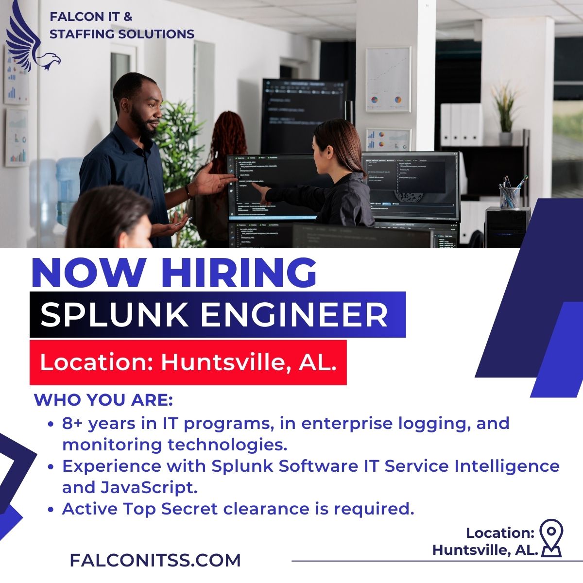 FalconITSS's tweet image. We are #hiring a Splunk Developer for law enforcement agencies.

📌 APPLY: adr.to/adrf4ai
📍LOCATION: Huntsville, AL.
📧 recruiters@falconitss.com

@falconitss
#developerjobs #SplunkDeveloper #clearancejobs