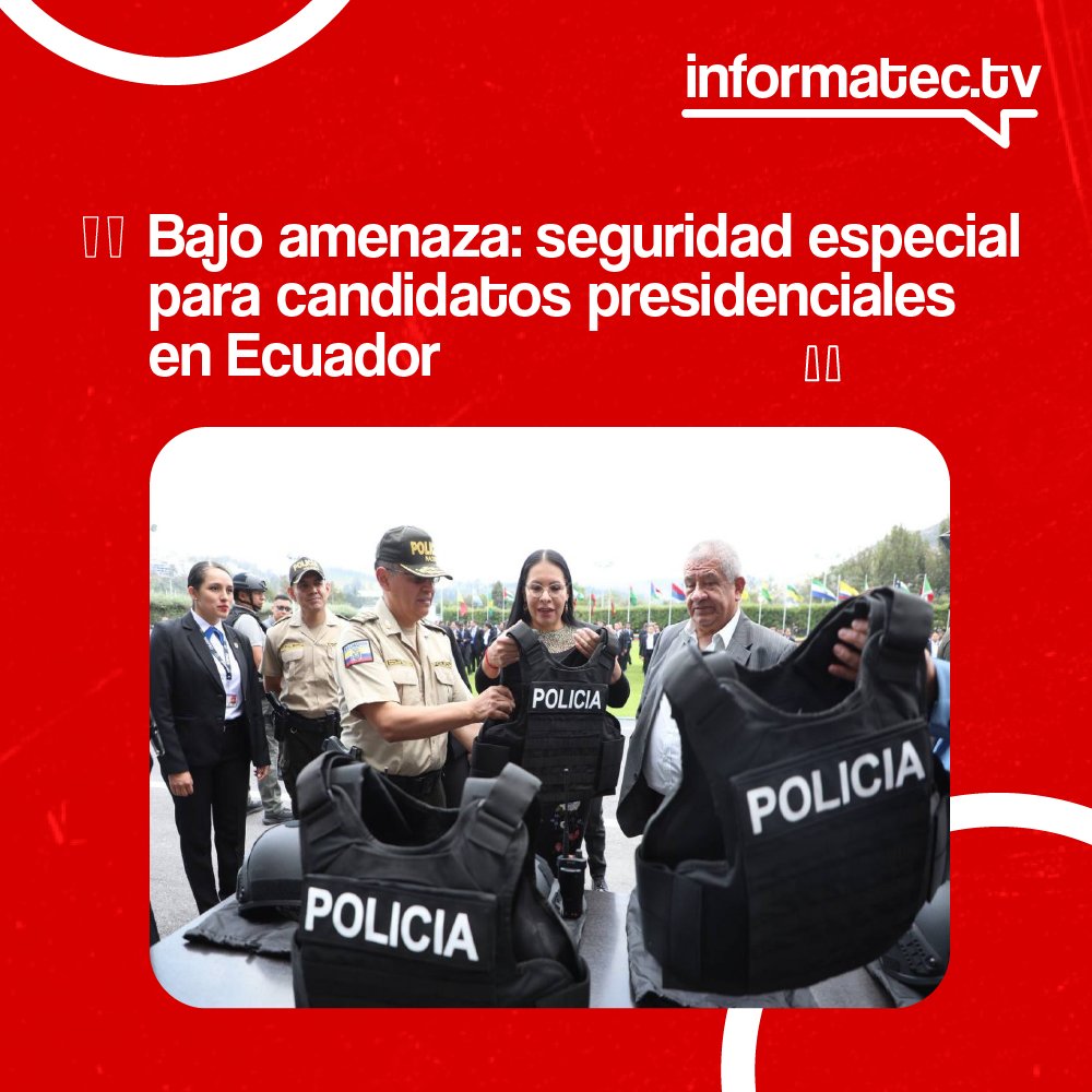 Informatectv_e's tweet image. 🚨 El CNE asegura protección a 12 de los 16 binomios presidenciales de Ecuador 💂‍♂️, en medio de violencia y estado de excepción .

➡️Léalo completo en: acortar.link/N9DdCG

 #Elecciones2025 #Informatec