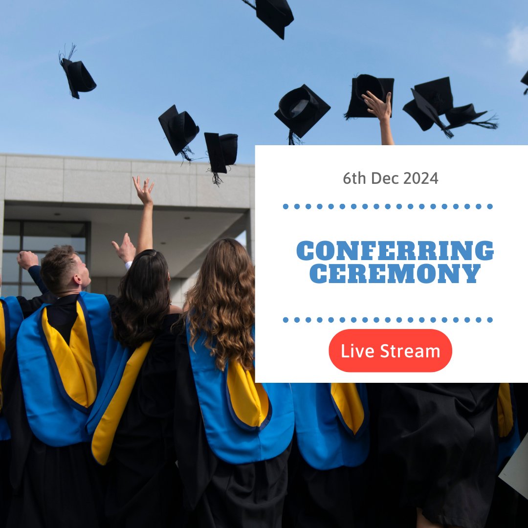*Live Stream Link* 
Congratulations to this year's nursing and midwifery graduands 🎓. Watch the proceedings via the live stream link below ⬇️

Conferral Ceremony 2024 6th Dec 2024 
⏲️ Start Time 4pm 
🔗vimeo.com/event/4750877