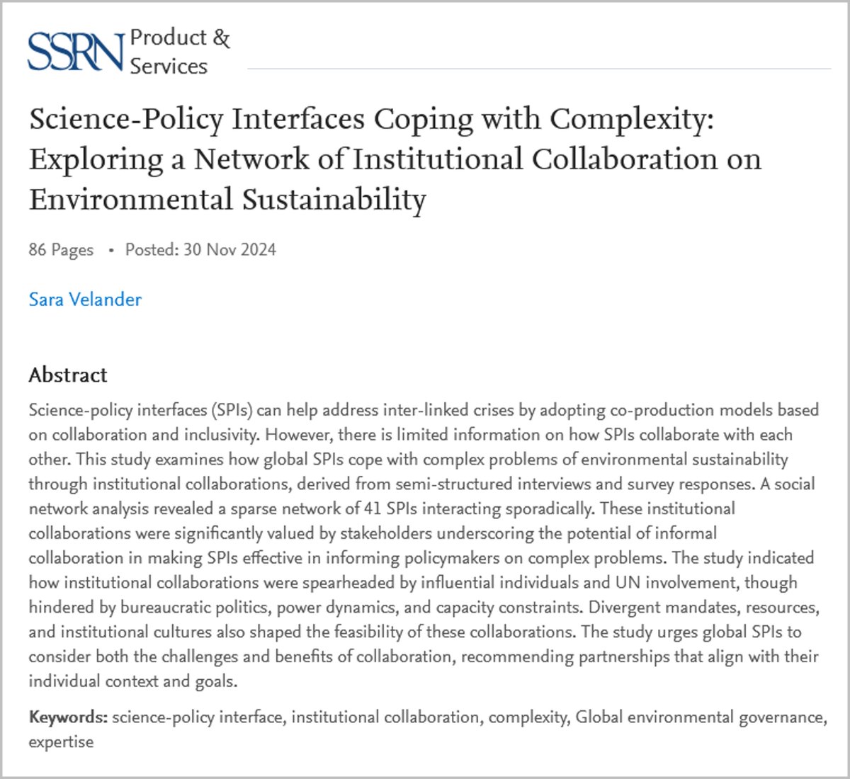 EIUI_Dal's tweet image. Increasingly, #CoproductionOfKnowledge is championed for effective policy implementation. What about collaboration by global #SciencePolicyInterfaces? @sara_velander found only 41 SPIs interacting sporadically &amp;amp; urges a review of the challenges &amp;amp; benefits doi.org/10.2139/ssrn.5…