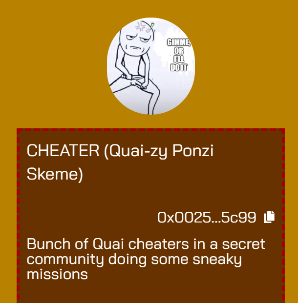 LykosEdge's tweet photo. Join @QuaiNetwork on the #GoldenAgeTestnet for fun, memes, and the chance to earn testnet $QUAI! 

Create, trade, and share your memes on https://t.co/uc0vHziiHl. Top tokens get liquidity from Quai! Don't forget to grab some 👉$Cheater 😁

#QuaiNation https://t.co/8WXPvvWeGH