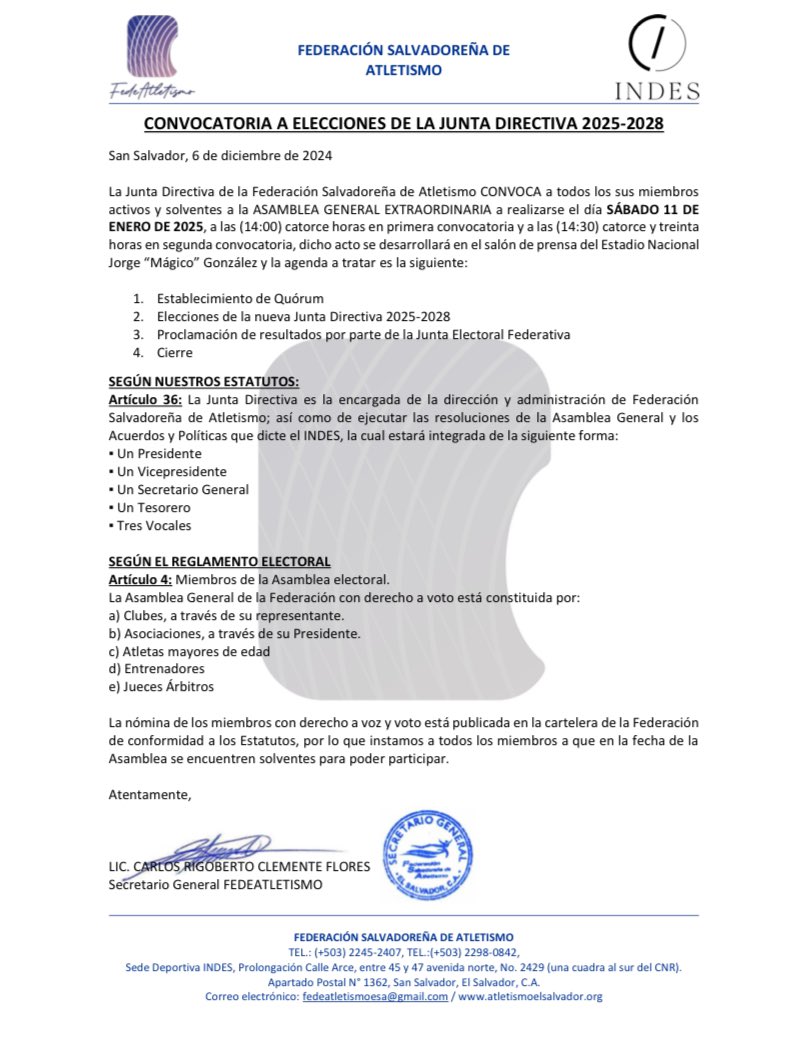 Convocatoria Asamblea General de Elecciones 2025-2028.