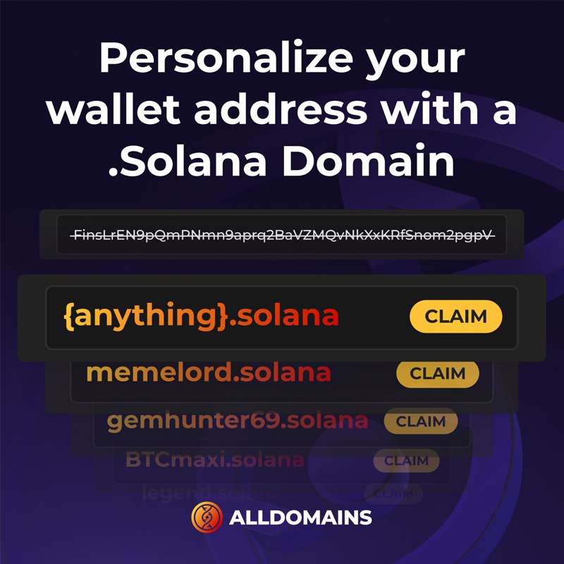 alldomains_'s tweet photo. Simplify your wallet address to a personalized identity that is far easier to remember.