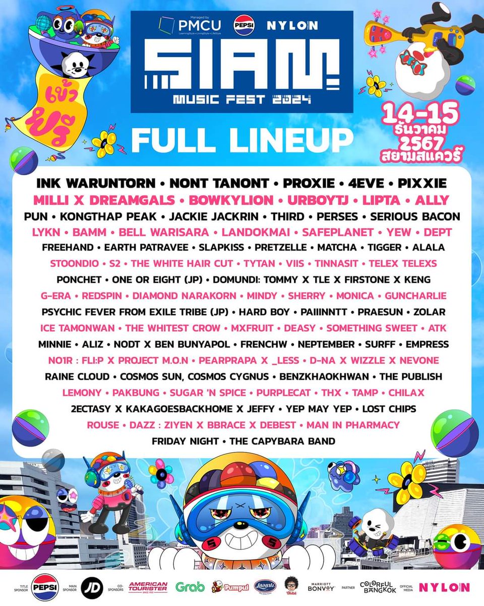 thoop40's tweet image. Full Lineup #SiamMusicFest2024 
#SURFF Show Time 19.45-20.15
@ BTS Stage