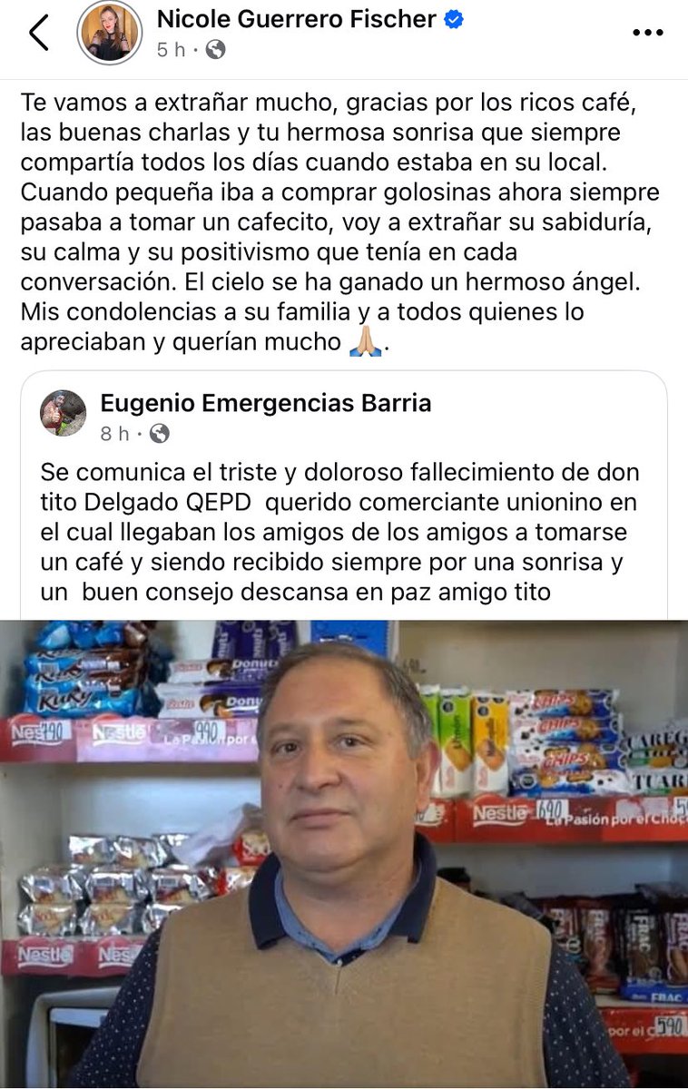 GuerreroFischer's tweet photo. Un abrazo al cielo querido amigo, todos en La Unión te vamos a extrañar. #regiondelosrios #launion #chile https://t.co/yBdKYXDU31