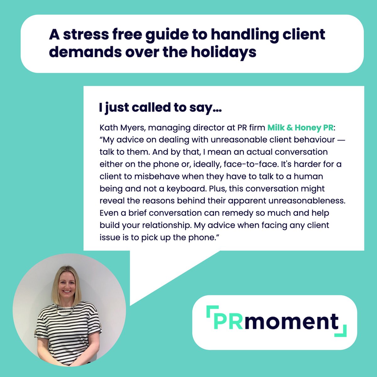Wondering how to handle Christmas client requests over the festive season? Our very own Kath Myers has the answers! 💡🎄  

Check out Kath’s thoughts in PRMoment’s latest article, ‘A stress-free guide to handling client demands over the holidays’, here: ow.ly/zjjZ50UmlwC