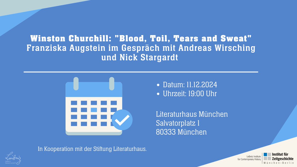 Institut für Zeitgeschichte München−Berlin (@leibniz_ifz) on Twitter photo "Blood, Toil, Tears and Sweat": Unser Direktor Andreas Wirsching & Nicholas Stargardt <a href="/magdalenoxford/">Magdalen College</a> diskutieren am 11.12. im <a href="/LithausMUC/">LiteraturhausMünchen</a> mit Franziska Augstein über ihre im <a href="/dtv_verlag/">dtv Verlag</a> erschienene #Churchill -Biografie:
ifz-muenchen.de/veranstaltunge… "Blood, Toil, Tears and Sweat": Unser Direktor Andreas Wirsching & Nicholas Stargardt <a href="/magdalenoxford/">Magdalen College</a> diskutieren am 11.12. im <a href="/LithausMUC/">LiteraturhausMünchen</a> mit Franziska Augstein über ihre im <a href="/dtv_verlag/">dtv Verlag</a> erschienene #Churchill -Biografie:
ifz-muenchen.de/veranstaltunge…