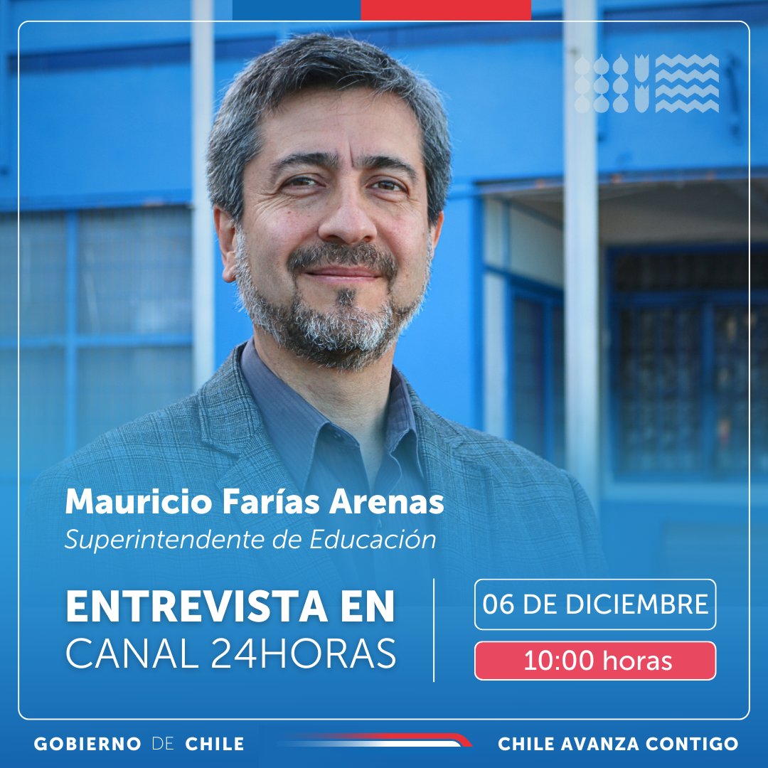supereduc_cl's tweet photo. HOY a las 10:00 horas, el superintendente de Educación, Mauricio Farías, estará en entrevista en @24HorasTVN comentando las cifras de denuncias por convivencia educativa.

Sigue la señal en vivo en 👉https://t.co/0YZuil9bLg 🔗 https://t.co/ireVEyEsrD