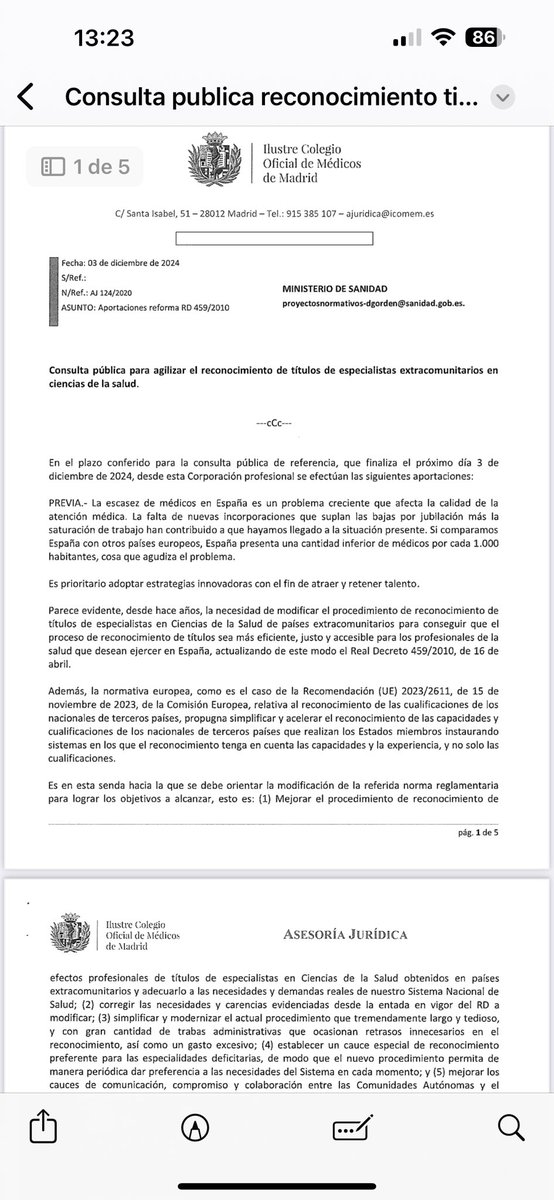 El Presidente actual del Colegio Médico de Madrid (Dr. Manuel Martínez Selles) y candidato actual por <a href="/primeromedicos/">primeromedicos</a> para la reelección el próximo 17/12/24 ha enviado también propuestas en la consulta pública ratificando su apoyo y compromiso con FEAMIB
