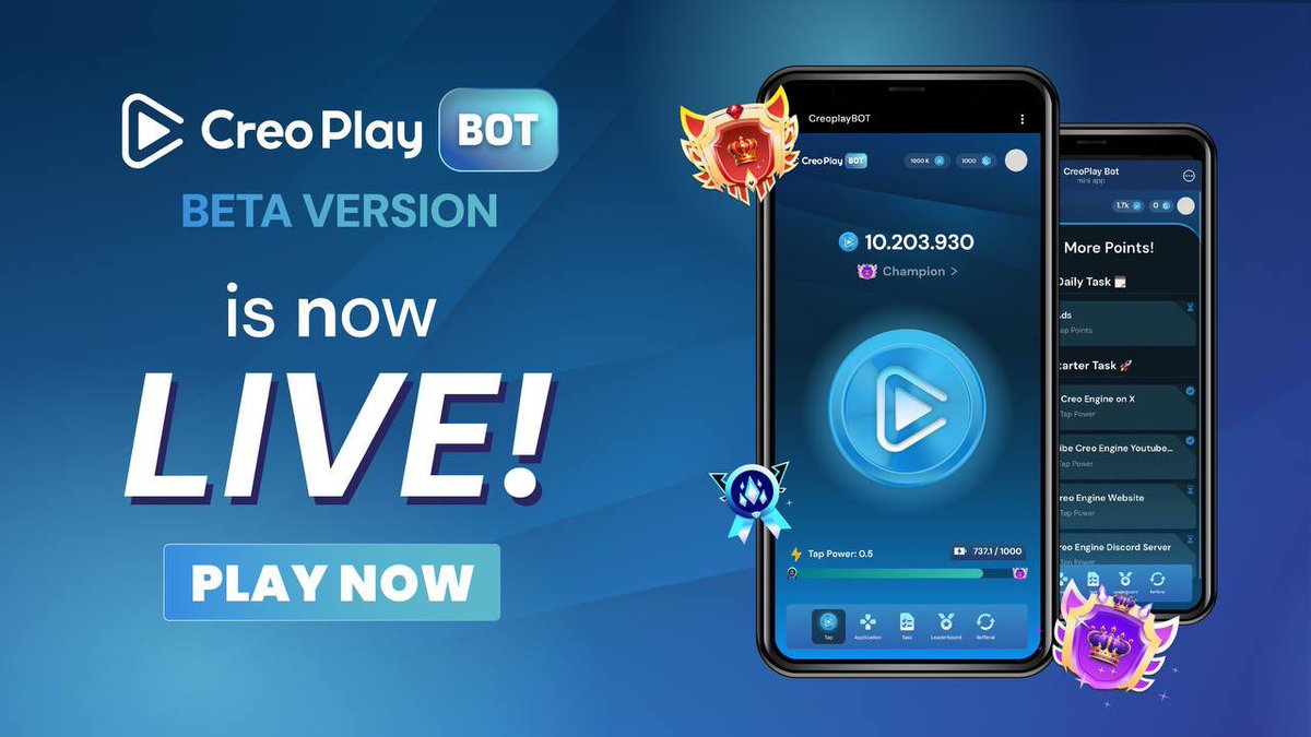 𝐂𝐫𝐞𝐨𝐏𝐥𝐚𝐲 𝐁𝐨𝐭 𝐁𝐞𝐭𝐚 𝐕𝐞𝐫𝐬𝐢𝐨𝐧 𝐎𝐅𝐅𝐈𝐂𝐈𝐀𝐋𝐋𝐘 𝐋𝐚𝐮𝐧𝐜𝐡𝐞𝐬!

Welcome to the future of Web3 gaming with CreoPlay Bot—where casual fun meets real-world rewards, all from the simplicity of Telegram.

No downloads, no hassle—just fully connected to the most