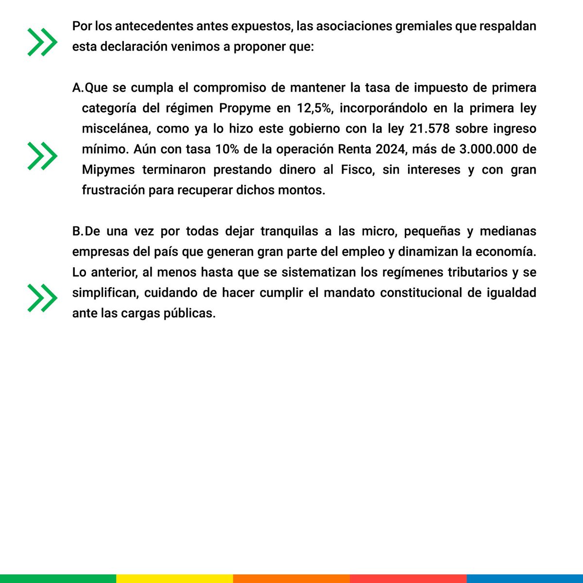 Junto a la <a href="/confedechtur/">confedechtur</a> hacemos un llamado a los parlamentarios a analizar los efectos que podría tener en las pymes el nuevo proyecto de Reforma Tributaria-Renta que presentó el Gobierno. Los emprendedores no queremos más improvisaciones 👇🏻