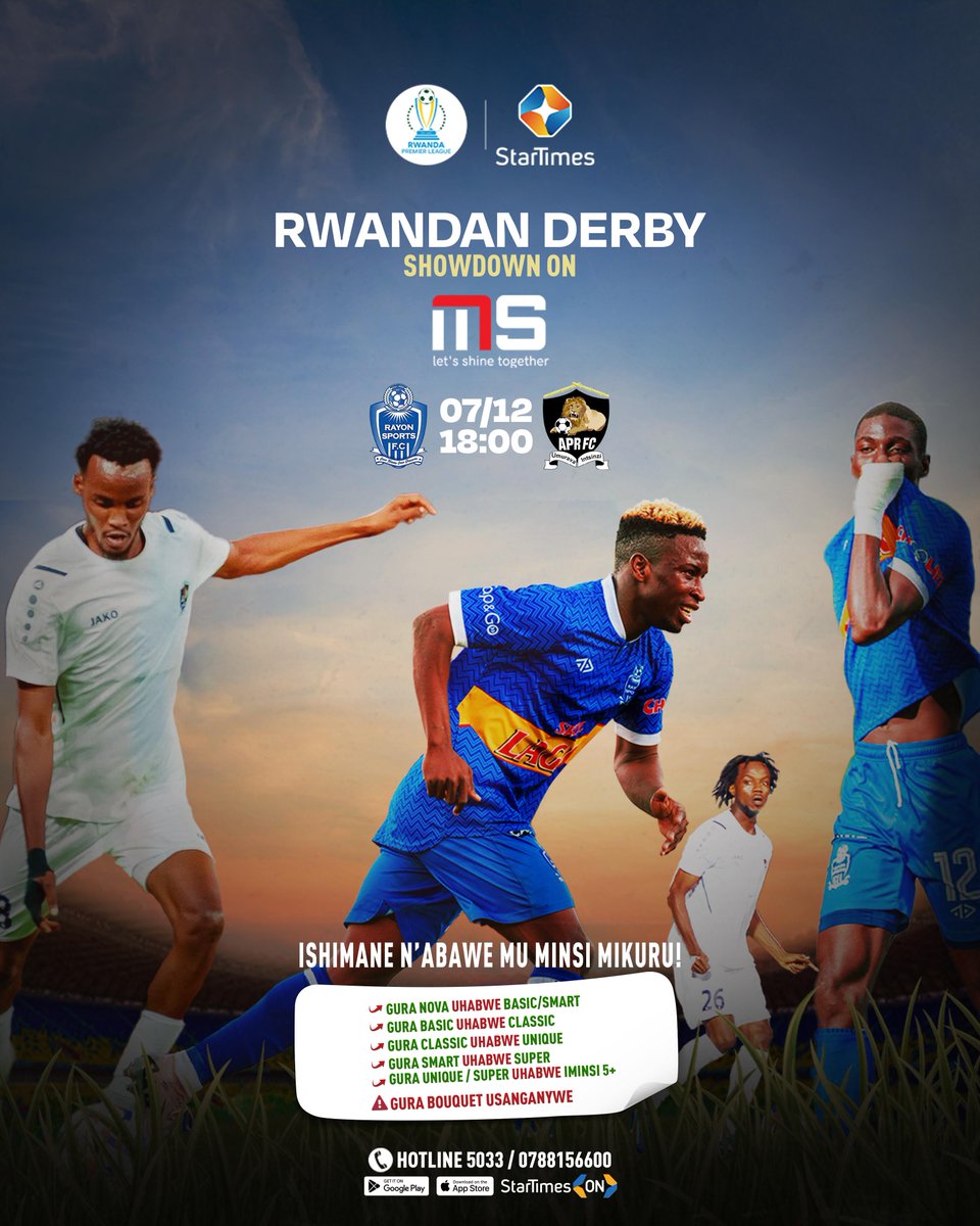 startimesrwanda's tweet photo. ⚽🔥 Umukino w’Abanyabigwi! Rayon Sports ihura na APR FC – umukino uzakurikirwa n’igihugu cyose! Wicikwa n’ibihe bidasanzwe ku wa 07/12/2024, Kuri Magic Sports gusa. 🏟️✨ Ni iyihe kipe izegukana iyi ntsinzi?
#RayonVsAPR #MagicSports #RPL https://t.co/I3GDXkeO0i