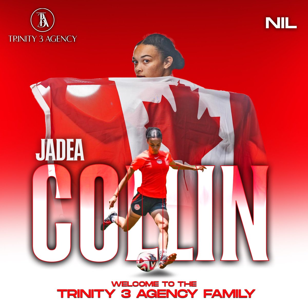 #NewClient Adding to our 🇨🇦 and NIL team. Join us in officially welcoming <a href="/JadeaCollin/">Jadea Collin</a> to the Trinity 3 Agency Family for NIL (Name, Image, and Likeness). We’re so excited to work with Jadea on NIL opportunities. Welcome Jadea! 🤗🇨🇦🎉🔥🔥 
#canadaynt #nil #teamtrinity3