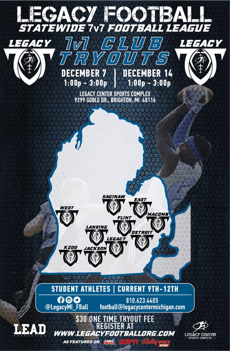 It's that time again.  7v7 tryouts over the next 2 weekends.  Football has no off season!