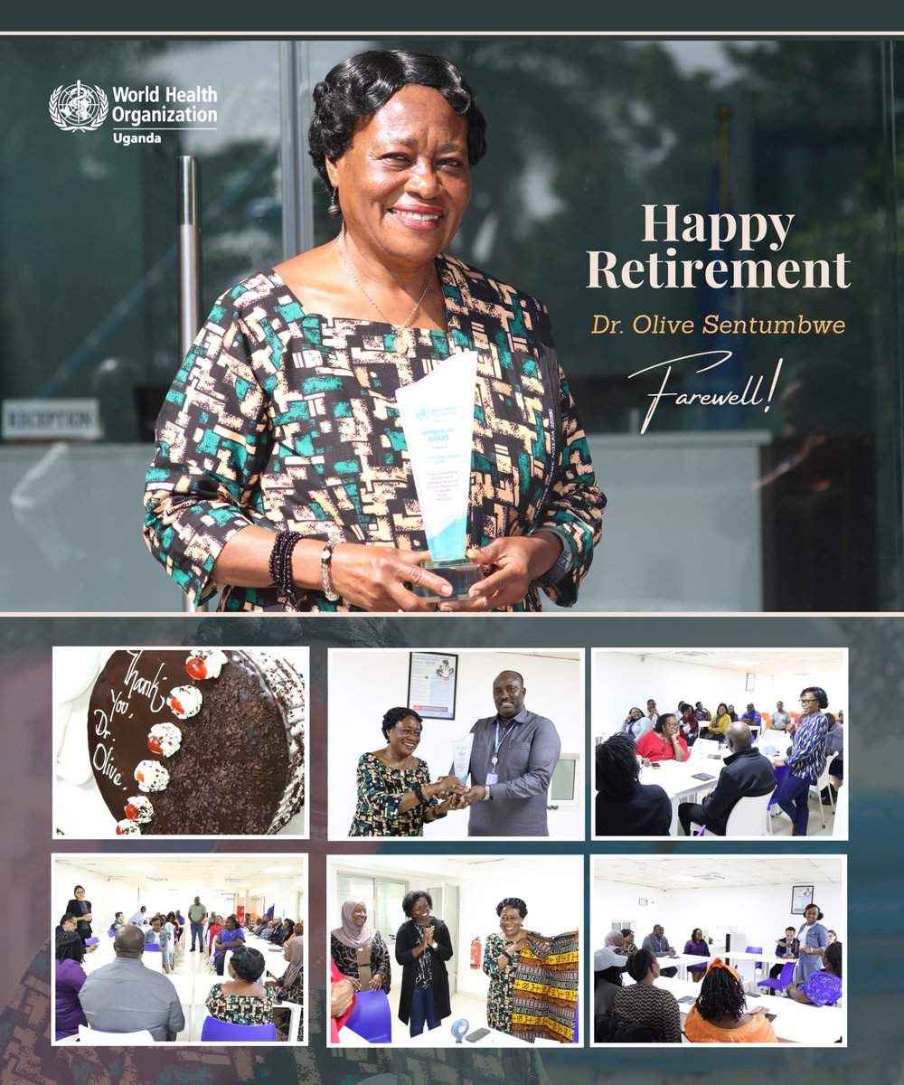 WHO Uganda (@whouganda) on Twitter photo 29 years of dedicated service to <a href="/WHO/">World Health Organization (WHO)</a> and the people of Uganda in advancing health. A heartfelt farewell to Dr. Olive Sentumbwe Mugisa from all <a href="/WHOUganda/">WHO Uganda</a> staff. We deeply appreciate her invaluable contributions to Uganda's health sector and unwavering commitment to #RMNCAH.👏 29 years of dedicated service to <a href="/WHO/">World Health Organization (WHO)</a> and the people of Uganda in advancing health. A heartfelt farewell to Dr. Olive Sentumbwe Mugisa from all <a href="/WHOUganda/">WHO Uganda</a> staff. We deeply appreciate her invaluable contributions to Uganda's health sector and unwavering commitment to #RMNCAH.👏