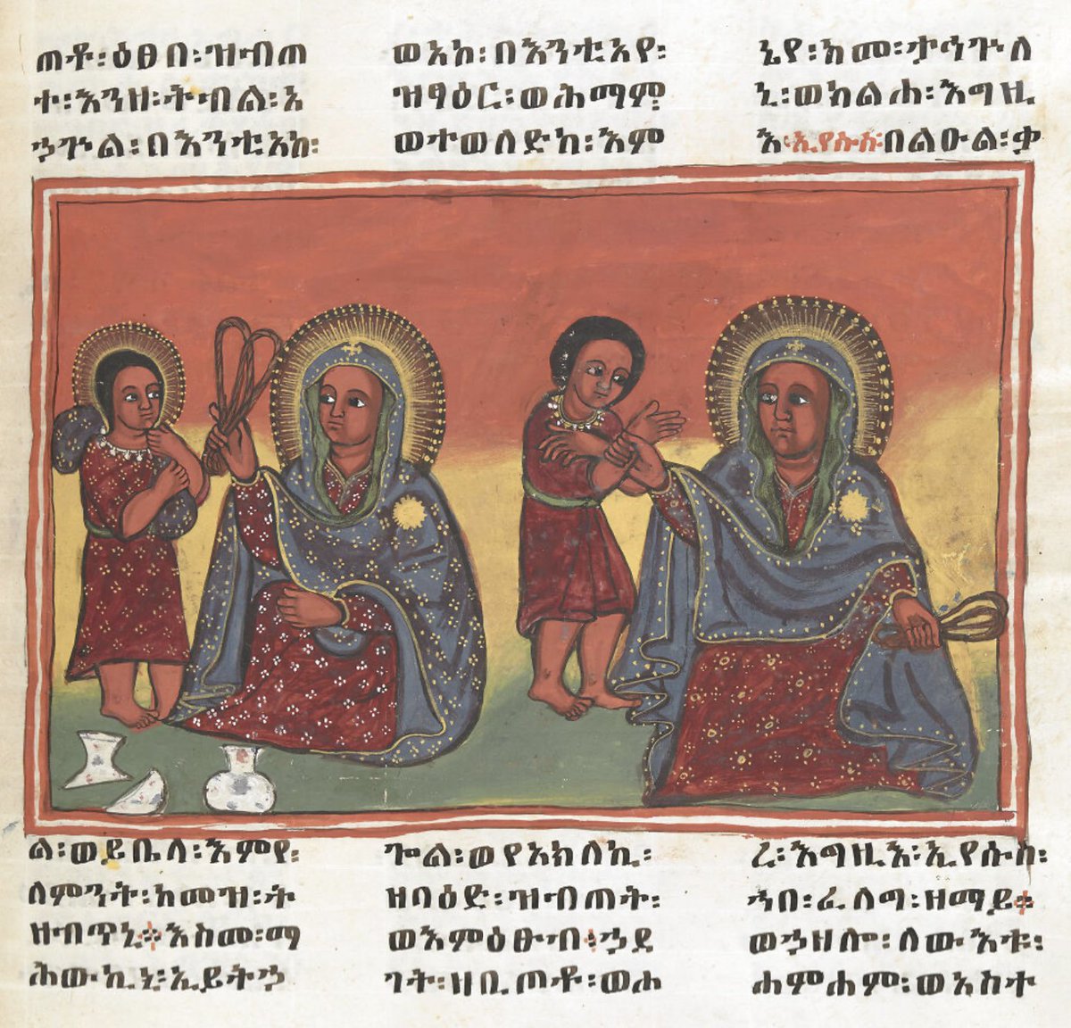 ArtEthiopic's tweet image. Remember when Young Jesus was sent to fetch water and accidentally broke the container?

He miraculously carried the water in some cloth instead, but St Mary still gave him a beating for breaking the container 😢

Ethiopia, 18th c.   #StMary #YoungJesus #apocrypha #africanart