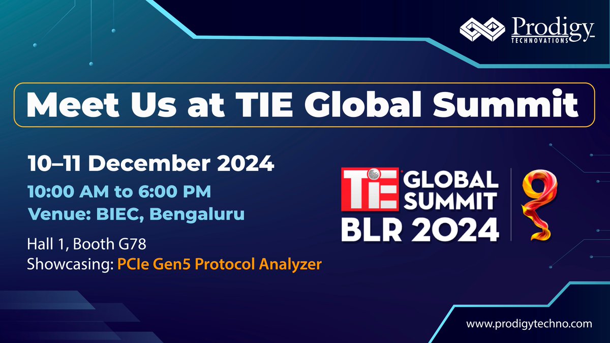 prodigytechno's tweet image. Join us at TIE Global Summit BLR 2024 to explore our PCIe Gen5 Protocol Analyzer for seamless debugging!
📍 Hall 1, Booth G78
📅 10–11 Dec 2024 | ⏰ 10 AM–6 PM
📌 BIEC, Bengaluru
Simplify your debugging with Prodigy!
#TIEGlobalSummit2024 #PCIeGen5 #ProtocolAnalyzer