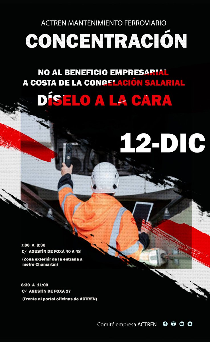 CGTACTREN's tweet photo. HABRÁ HUELGA INDEFINIDA EN ACTREN MANTENIMIENTO FERROVIARIO EN ENERO

@RevistaViaLibre @trenvista @cgttelemadrid @ACTREN_MF @labcaf @Renfe @telemadrid
@ElSaltoMadrid @ElSaltoDiario @CGTACTREN @CGTMetalMadrid @RailPressNews https://t.co/2t2aqJSk2c