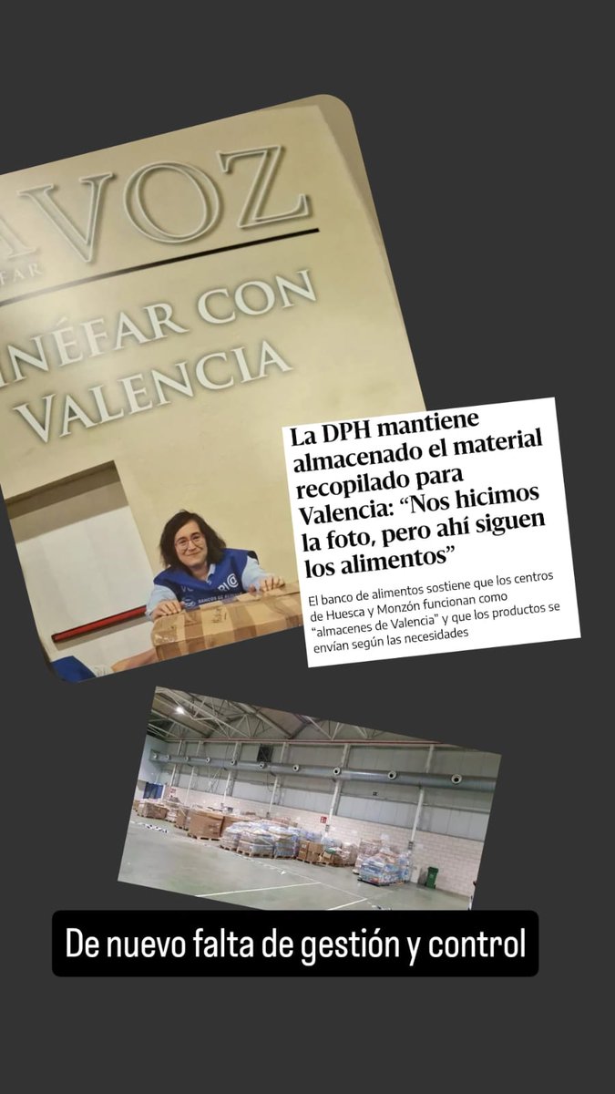 FernandHolgado's tweet photo. Está es la ayuda de Binéfar para Valencia. Lo siento por los Binefarenses que estuvieron ayudando a recoger alimentos para que luego lleve un mes todo en un almacén. Exigimos responsabilidades!!! https://t.co/LFUFO6t7Ee