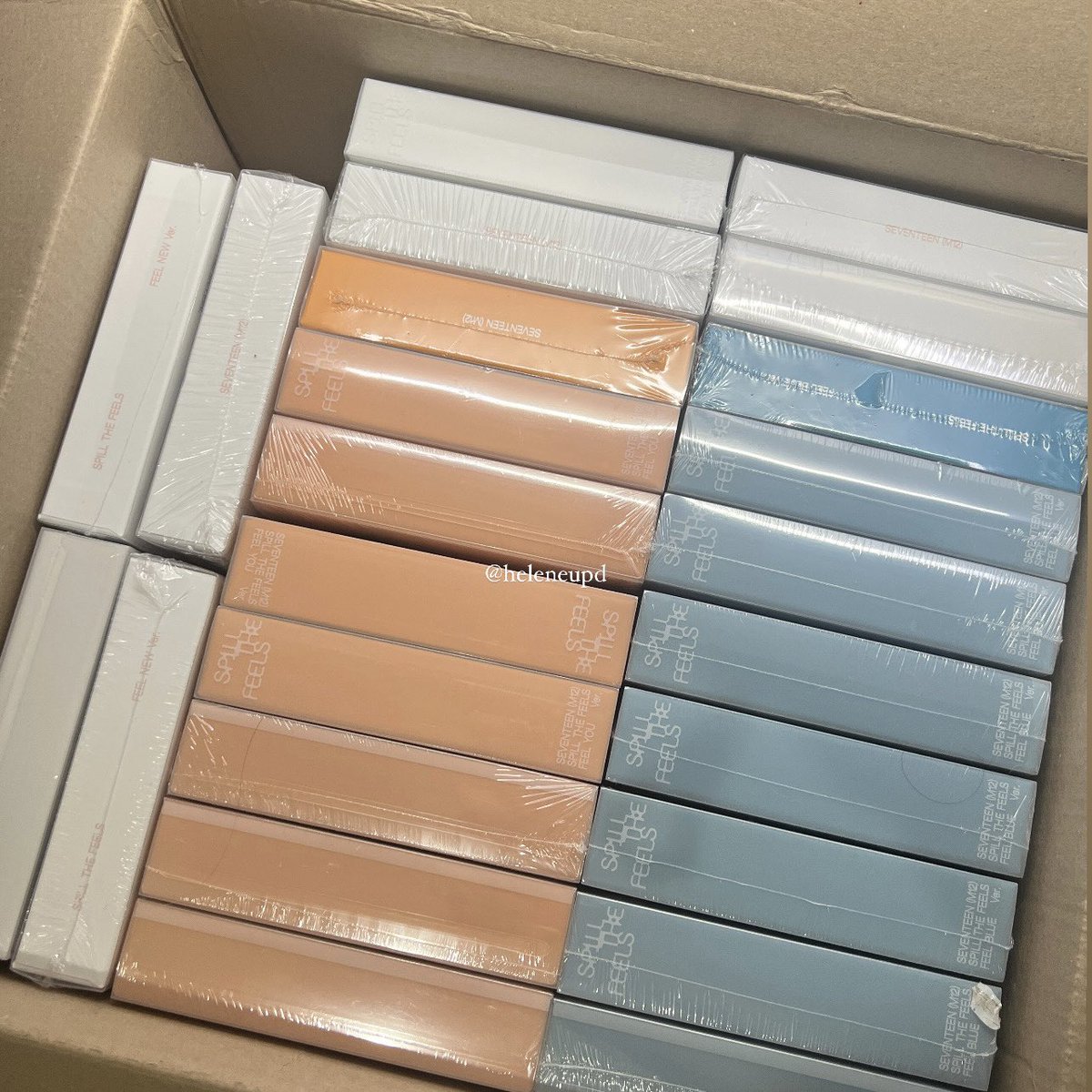 heleneupd's tweet photo. [#heleneupdates] the seventeen spill the feels standard albums have alr arrived in my add pls give me time to sort it first before shipping tysm for patiently waiting! 🩵 https://t.co/vJQsW088Qa