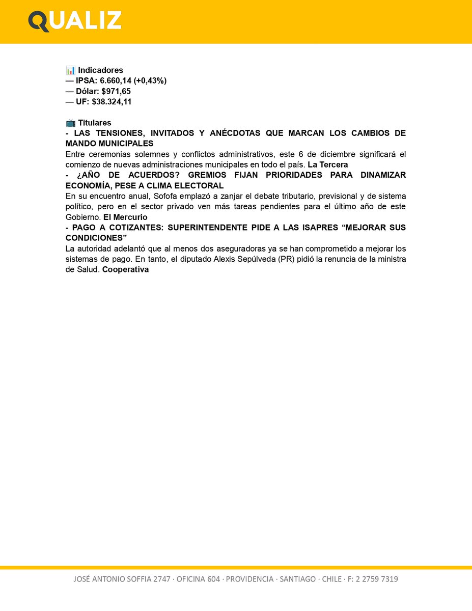 Cuestionamientos al Ejecutivo por crisis de Isapres, apertura de Data Centers en nuestro país y quejas hacia la decisión tomada por la Contralora, Dorothy Pérez.

 Te invitamos a leer nuestro informe diario 👇